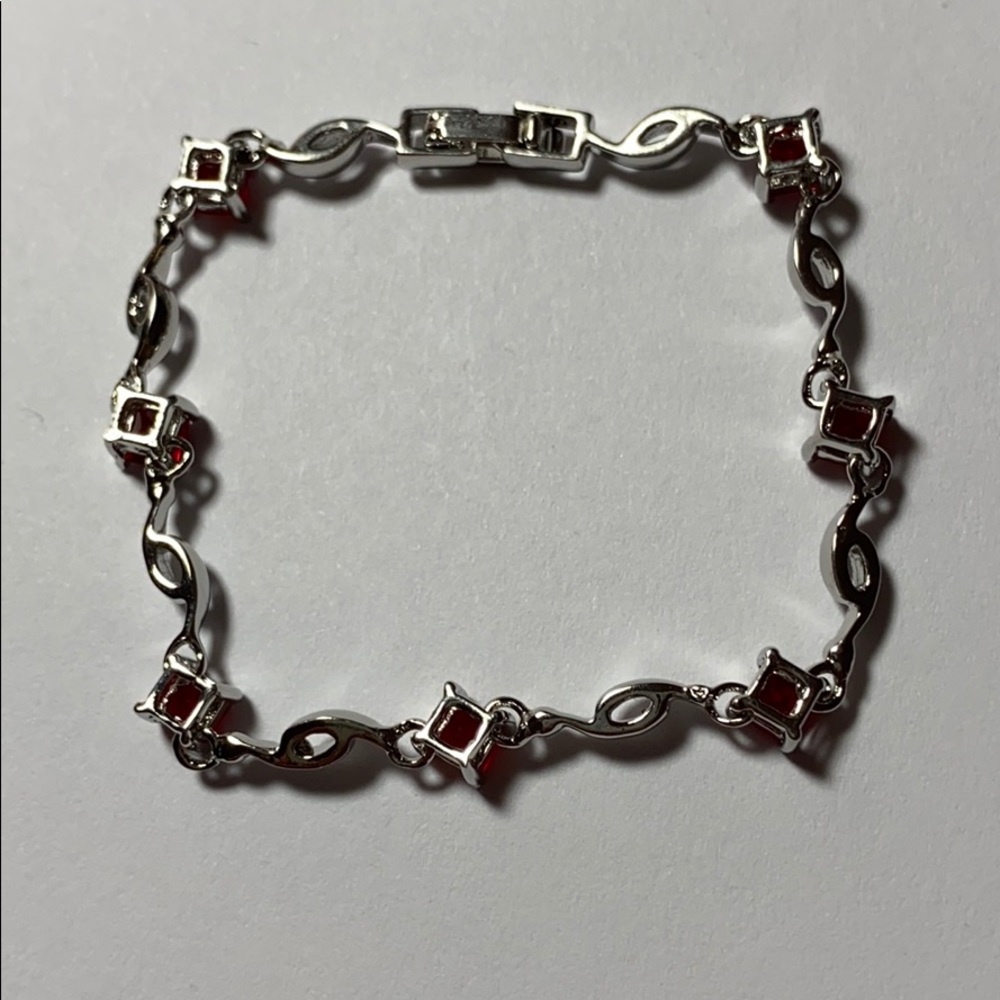 Simulated Ruby Bracelet White Gold Plated - image 4